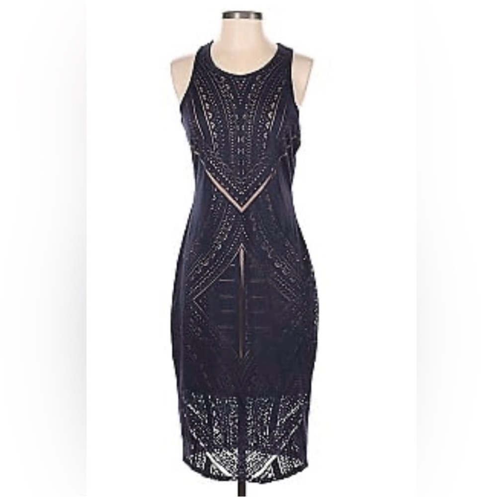 Mossimo Bodycon Burnout Maxi Dress Womens XS Laser-Cut Lined Sleeveless Black